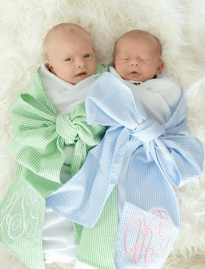 Monogrammed Infant Baby Seersucker Bow Swaddle Sash